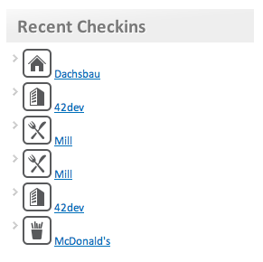 Foursquare Latest Checkins Widget Screenshot